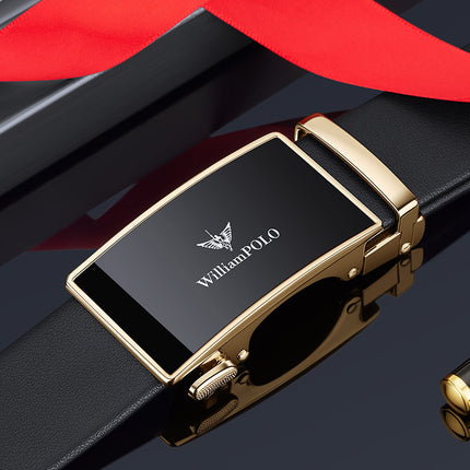Paul Belt Men's High-End Leather Belt Men's Genuine Leather Automatic Buckle Belt Simple Business Alloy Soft Leather Belt for Men