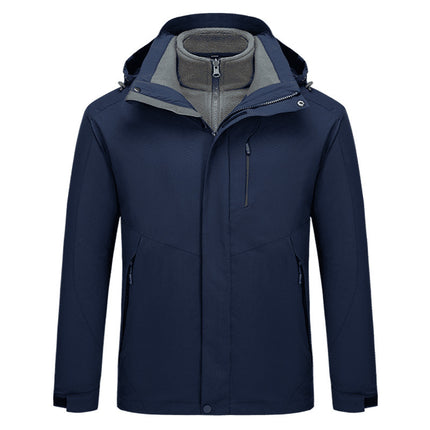Three-In-One Jacket with Logo for Men and Women, Outdoor Detachable Cold-Proof and Warm Mountaineering Workwear, Team Uniform with Hood