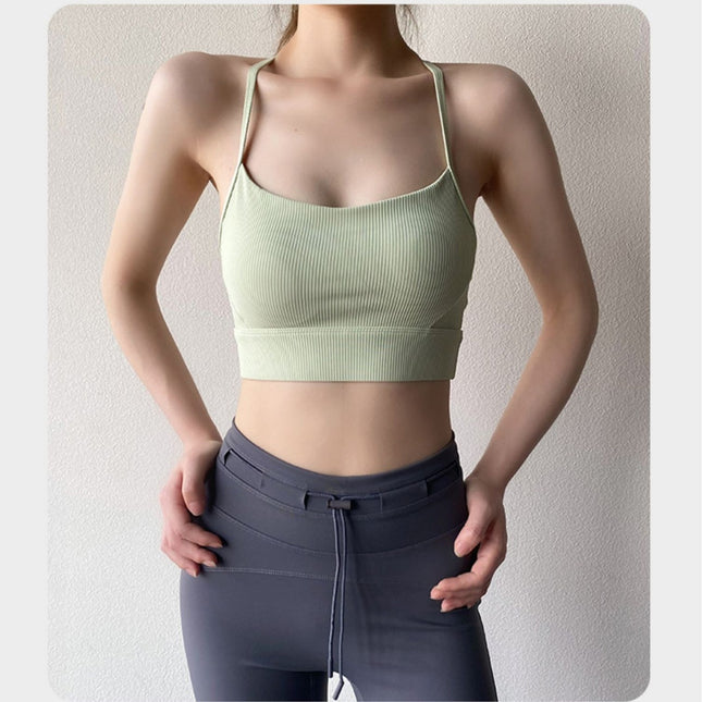 Sports Bra Women's Shock-Proof Running Push-Up Yoga Fitness Halter Bra Yoga Vest Outer Wear with Chest Pad