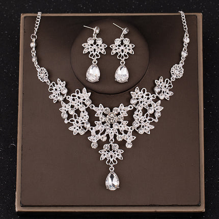 European Bride Necklace Earrings Rhinestone Jewelry Cross-border Bride Wedding Dress Modeling Shooting Water Drop Necklace Accessories