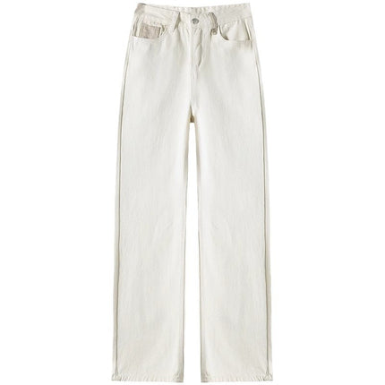 creamy-white Jeans Women's Trendy All-match New High Waist Slim-fit Narrow Version Small Men's Straight Wide-leg Pants