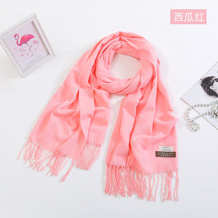 High-End Warm Imitation Cashmere Scarf for Women in Autumn and Winter Pure Color Elegant Versatile Tassel Shawl Fashionable Outer Dual-Purpose Scarf