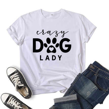 Foreign trade cross-border Crazy dog lady printed short sleeve round neck T-shirt European and American men's and women's summer loose-fitting jacket