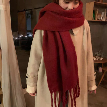 Solid Color Thickened and Extended Scarf for Women, 2026 Autumn and Winter New Korean Style, Versatile Winter Shawl for Students, Pink