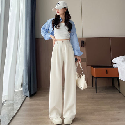 Women's Long Angora Red Wide Leg Pants for Autumn 2024 New Narrow Dress Pants High Waist Casual Pants for Women