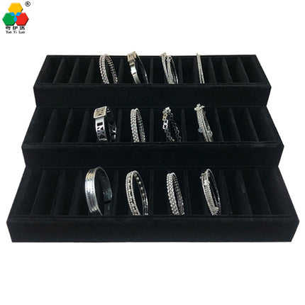 in stock wholesale black plush necklace bracelet ring pendant earrings 12 24 grid jewelry storage display plate