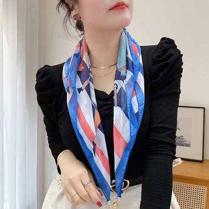 Magnetic buckle summer chiffon breathable sunscreen small square scarf neck scarf women's 2024 new all-match spring and autumn turban