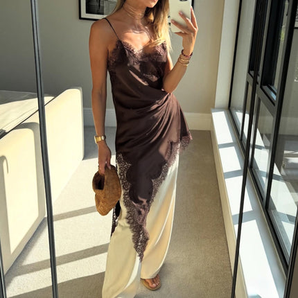 Cross-Border Women's Clothing Wholesale 2025 Summer New European and American Style Suspender Lace Irregular Hem Dress