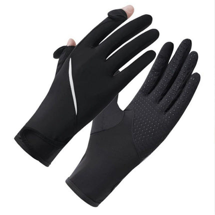 Summer sunscreen gloves non-slip breathable finger-removable outdoor riding anti-ultraviolet ice silk gloves touch screen explosions