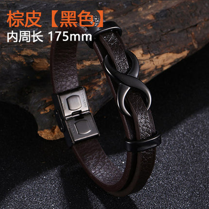 [Explosions] Cross-border punk 8-character lucky leather rope men's charm leather snap buckle leather bracelet trendy jewelry