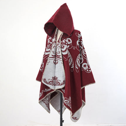 Xinjiang, Xizang, Inner Mongolia Travel Wear Red Shawl Large Cloak Scarf Ethnic Style Outer Warm Cloak for Women