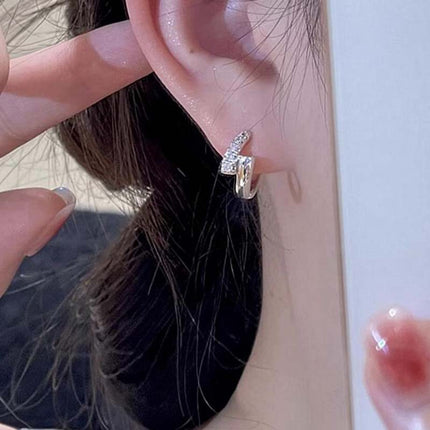 TikTok Same Style French Micro-inlaid Zircon Nail Earrings Women's Light Luxury High-end Sense French Exquisite Ear Buckle Niche Earrings