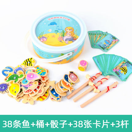 Children's Magnetic Fishing Toy Baby Early Education Beneficial Intelligence Wooden Fishing Rod Tool Set 2 Development 3.5 Years Old Game