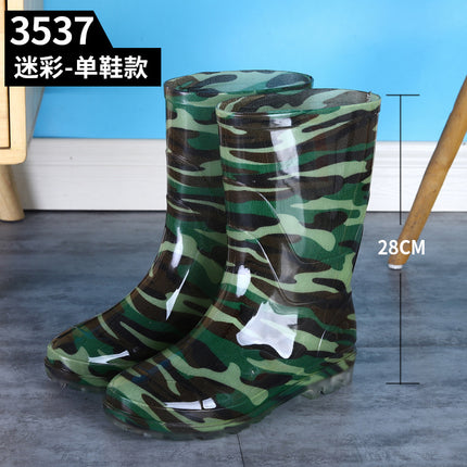 Military Rain Boots Camouflage Mid-Tube Non-Slip Waterproof Shoes Outdoor Fishing Rubber Shoes Overshoes Labor Warm Rain Boots Water Boots