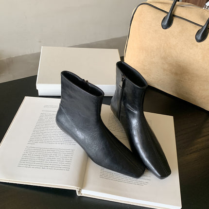 Soft-Soled Elegant Low-Heeled Slim Boots for Women 2025 Autumn and Winter New Fashion Versatile Side Zipper Short Boots for Women Fashion Trend
