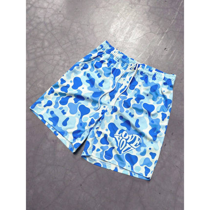 Temu Cross-Border Export Bottoms Men's Camouflage Letter Print Elastic Waist Casual Shorts Blue