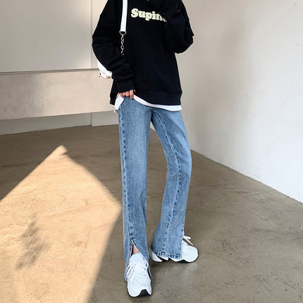 Front Slit Large Size Jeans Women's Trumpet Spring Slit Dipping Wide Leg Split Small Slit Pants
