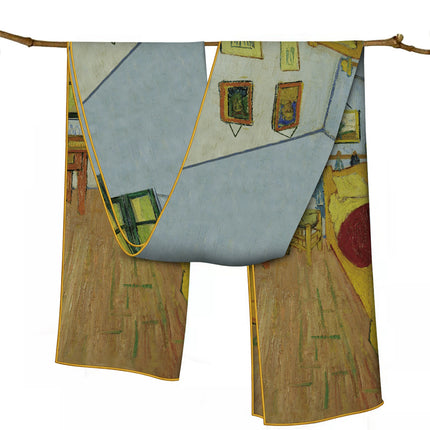 150cm Spring Long Van Gogh Oil Painting Series Starry Sky Women's Long Silk Scarf All-Match Shawl Scarf Scarf for All Seasons