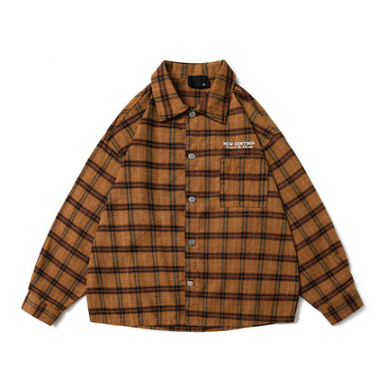 Trendy Brand American Style Yellow Plaid Long-sleeved Shirt Men's and Women's Autumn Scrub Plaid Retro Casual Shirt Jacket