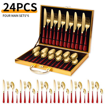 Cross-border Amazon stainless steel tableware 24 pieces suit Western tableware steak knife fork spoon gift box tableware suit