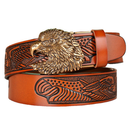 Wholesale Cowhide Men's Belt Eagle Pattern Embossed Retro Eagle Head Automatic Buckle Casual Belt Men's Personalized Trouser Belt