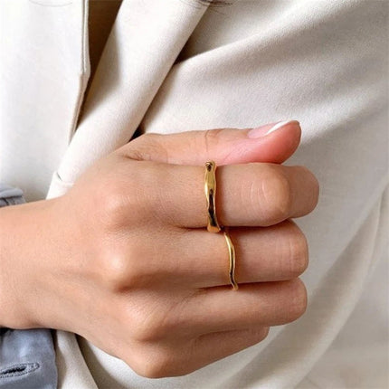 St.Delan 18K Gold Ring, Wavy Irregular Ring, Simple and Fashionable Stainless Steel Ring Batch