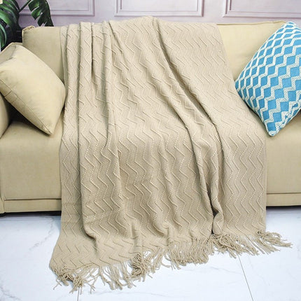 Knitted Blanket Scandinavian Pure Color Soft Maternal and Infant Grade Hotel Accessible Luxury Tassel Knitted Blanket Comfortable Office Nap Blanket
