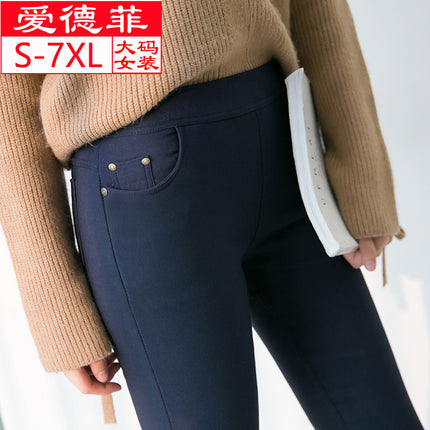 2025 New Cross-Border Plus-Size Stretchy Pocket Black Cropped Women's Pants for Plus-Size Women 100kg Skinny Leggings Wholesale