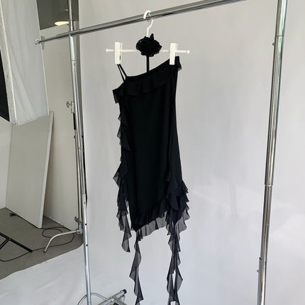 Dorothy South Korea Pure Desire Spice Girl Rose Irregular Mesh Stitching Sling dress Hip Skirt Women