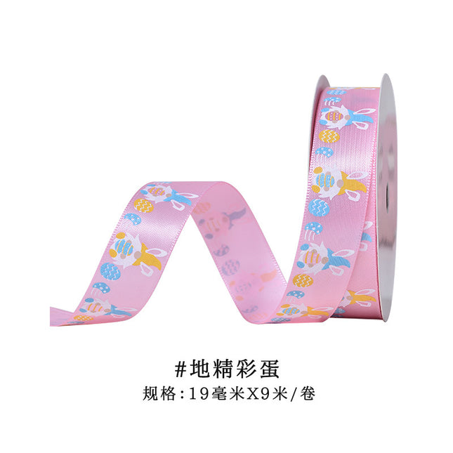 Cross-border Easter Decoration Heat Transfer Flower Ribbon Cartoon Rabbit Egg Ribbon Holiday Gift Gift Box Packaging Belt