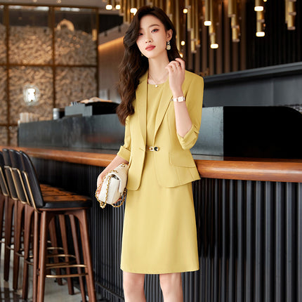 Brown Small Suit Jacket Women's Spring and Autumn New Work Clothes Business Suit dress Suit Two-piece Dress