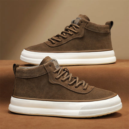 2025 Autumn/Winter High-Top Men's Shoes, Suede Leather Shoes, Men's Trendy Sneakers, Fashionable Sports Casual Shoes, Cross-Border Large Sizes