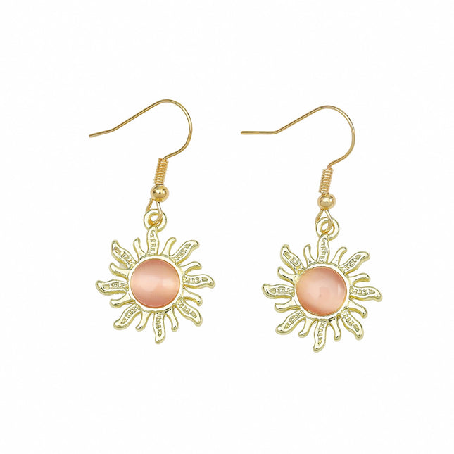 Hot sale vintage sunflower imitation cat's eye stone alloy earrings fashion simple ladies earrings for girlfriend