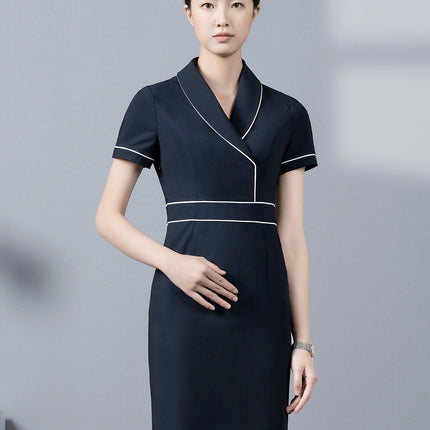 2025 New Navy Blue Professional Dress Women's Summer Front Desk Reception Work Wear Beautician Work Clothes High-End Club