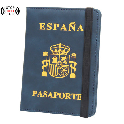 New Spanish Anti-Magnetic Passport Holder with Elastic Band, Leather Passport Cover, High-End Multi-Card Slots for Bank Cards, Passport Cover Set