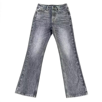 2025 Cross-Border Black and Gray Marble Washed Bootcut Jeans Clean Fit Style Retro Pants Trend