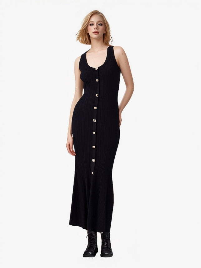 High-Quality Cross-Border Summer French-Style New Sp Model Sleeveless Knit Dress, Sexy Slim-Fit Bodycon Long Dress