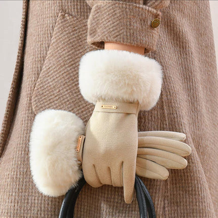 Women's Warm Gloves, German Velvet, Windproof and Cold-Proof, Touch Screen Cycling and Driving, Velvet and Thickened Outdoor Travel Winter Gloves