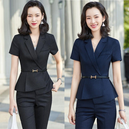 Professional Suit Dress Women's 2024 Summer New Office Front Desk Sales Department Tooling Thin Slim-fit Short-sleeved Suit Pants