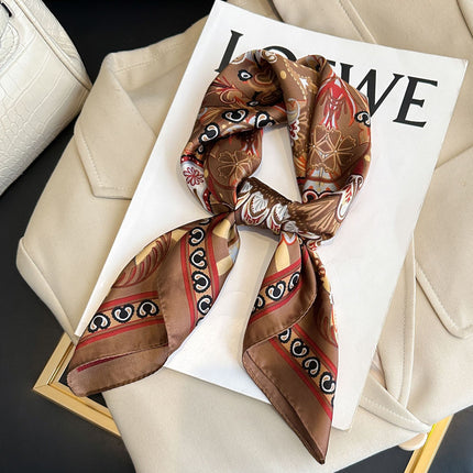 Simulated Silk Printed Silk Scarf for Women, Korean Cashew Leopard Print Headscarf, Four-Season Scarf, Professional Scarf Wholesale