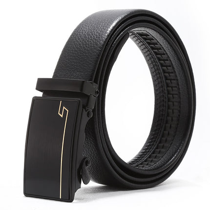 Automatic buckle men's belt young luxury business fashion Korean version of simple litchi pattern black pants belt wholesale