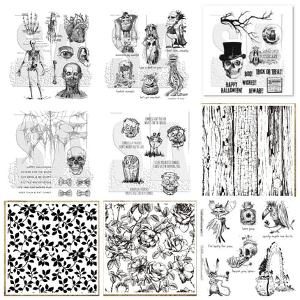 Halloween Decorations Amazon Best-Selling Skull Series Transparent Seal Handbook Decoration Scrapbook Creative Retro