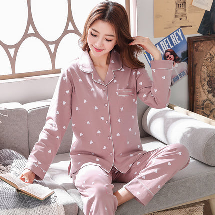 Women's pajamas with chest pad Spring and Autumn long-sleeved cotton wear-free bra anti-bump outerwear homewear suit wholesale