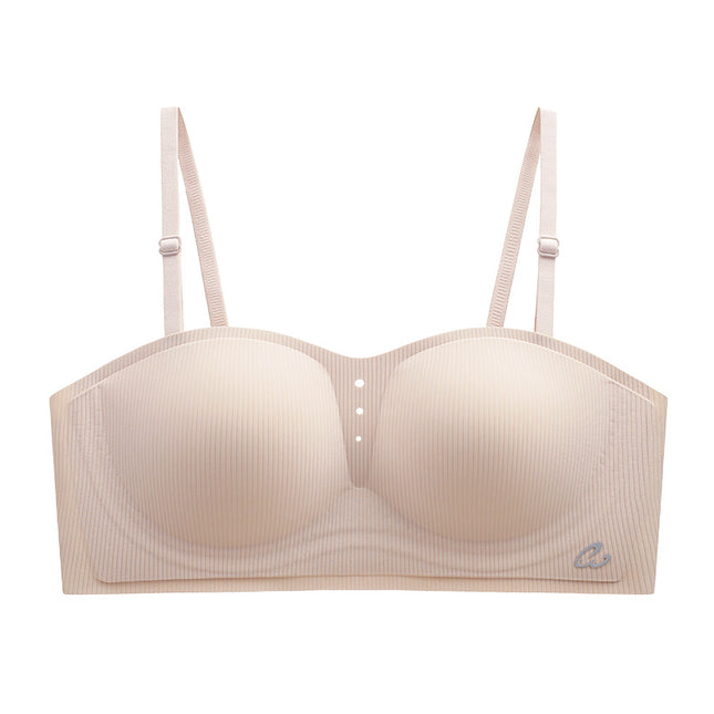 Spring and Summer New Strapless Push-up Bra Women's Upper Bra Thin Half Cup Traceless Shoulder Strap Anti-slip Anti-drop Half Cup Underwear