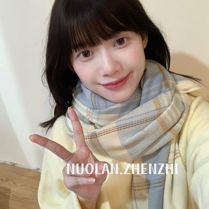 New Maillard Cashmere Plaid Scarf Women's Autumn and Winter Thickened Warm Shawl Dual-purpose Solid Color Student Scarf