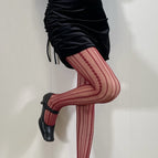 Vertical squares-red / Fishnet stockings-one size fits all