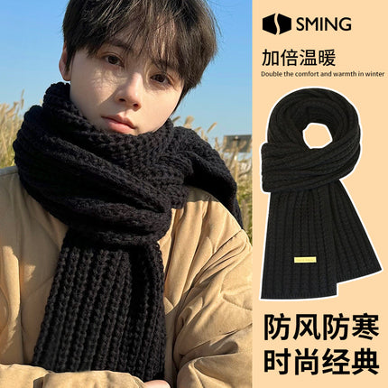 Scarf Women's Autumn and Winter Atmosphere New Korean Style Western Style Knitted Couple Warm Thickened Cold-proof Scarf Men's Wholesale