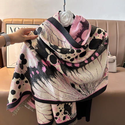Sweet Leopard Print Butterfly New Autumn and Winter Thickened Shawl Scarf for Women, Winter High-End Elegant Office Air Conditioning Blanket
