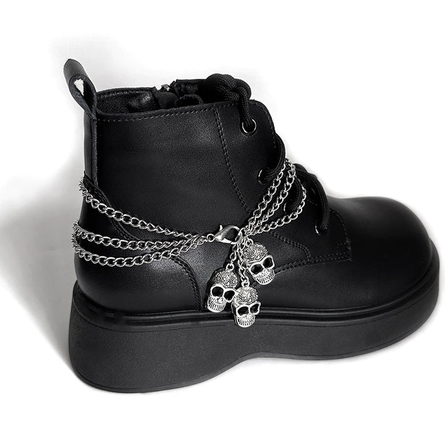 Punk Hip-Hop Skull Multi-Layer Titanium Steel Shoe Chain Trendy Cool Personality Martin Boots Exaggerated Halloween Ghost Head Shoe Accessories