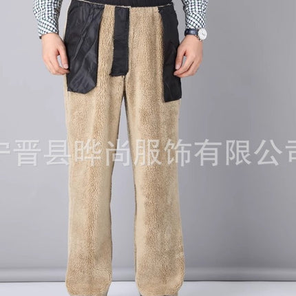 Plus Size Plus Fat Plus Size Dad Thickeneded Velvet Stretch Casual Pants Middle-Aged and Elderly Cotton Pants High Waist Deep Crotch Pants for Men